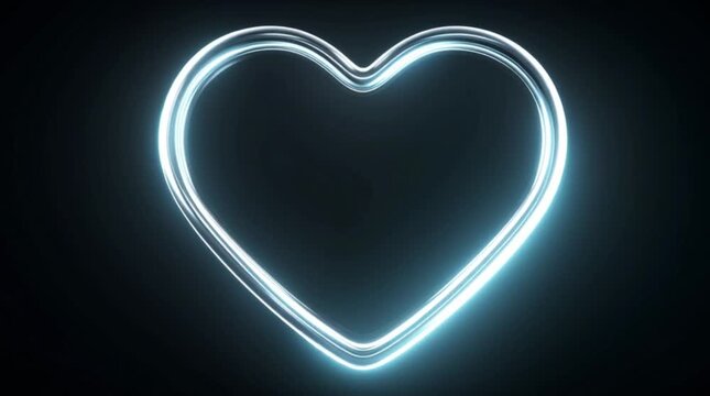 The concept of Valentine's Day. Neon steel heart on a dark background. Musical impulses of the heart.