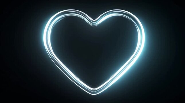 The concept of Valentine's Day. Neon steel heart on a dark background. Musical impulses of the heart.