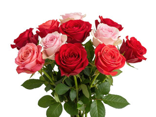Fototapeta premium Vibrant bouquet of red and pink roses isolated on transparent background