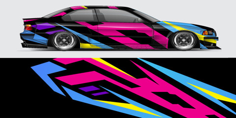 Car wrap decal designs. Abstract racing and sport background for racing livery or daily use car vinyl sticker. Vector eps 10. © Selamet