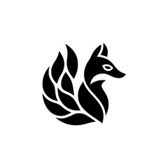 Stylized fox head with leafy design in black