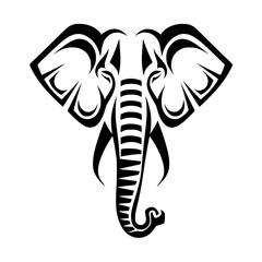 Stunning black and white elephant head with tribal style design