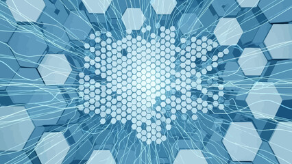 Hexagonal Abstract Background with Light Streaks, Represents Data and Innovation