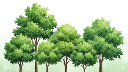 Illustration of vibrant green trees against a light watercolor background