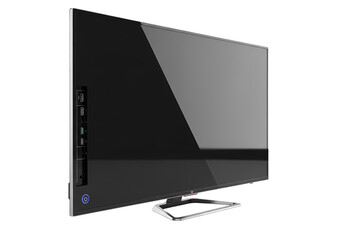 Modern flat screen television with sleek design and black screen