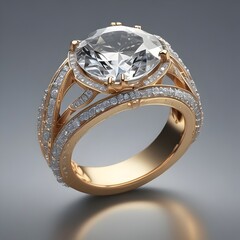 ring features a large center stone and diamond 