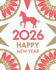 2026年午年　和風花柄の馬の年賀背景（16:9サイズ）