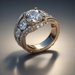  ring features a large center stone and diamond 