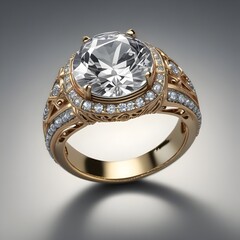  ring features a large center stone and diamond 