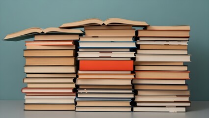 Fototapeta premium A stack of books with one red book in the middle