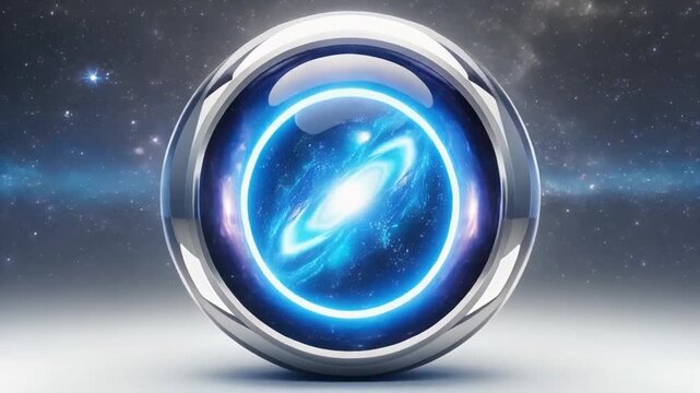 A futuristic orb containing a glowing spiral galaxy in a metallic sphere against a starry night sky