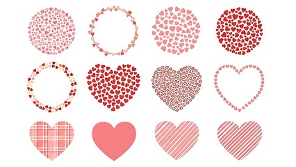 Valentine's day heart shapes in various patterns and designs, red pink white colors, love symbols, graphic resources, heart patterns, valentine's day graphics, love