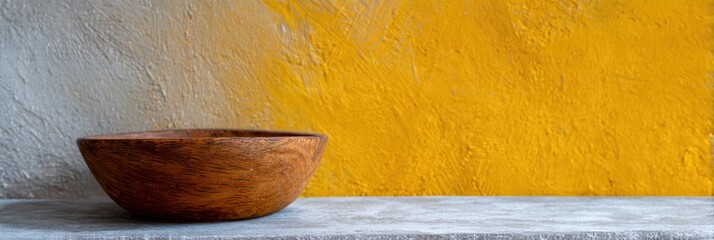 木のボウルが明るい壁の前に置かれている