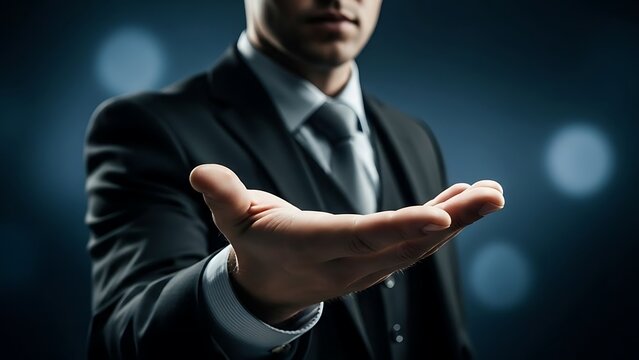 Professional businessman offering open hand for partnership - Powered by Adobe