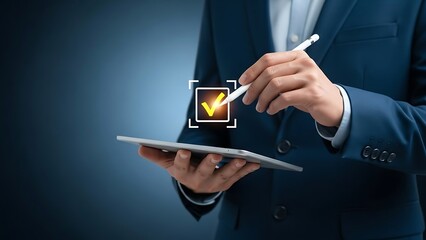 Professional checkmark and approval on digital tablet