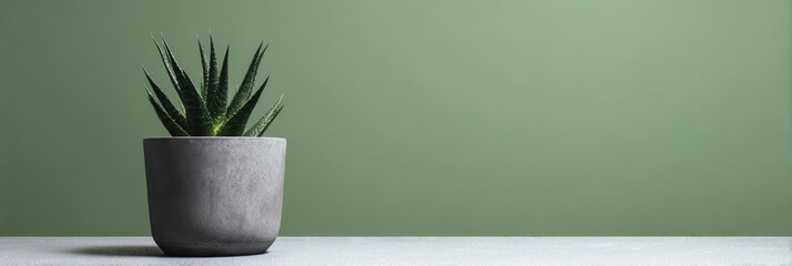 多肉植物が置かれたテーブルと緑の壁