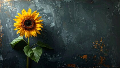 Sunflower blooms against a textured, dark gray background with hints of orange