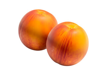 Two vibrant peaches on black background