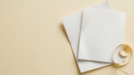 Blank Valentine's Day Card Mockup on elegant beige background with curled paper details, perfect for minimalistic love letter template.
