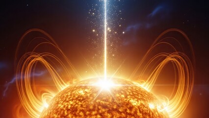 A vibrant solar flare erupts from the sun's surface in a spectacular display of energy and light