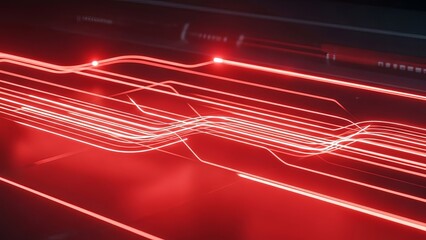 Motion trail of red light streaks on a dark background