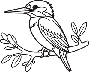 Obraz premium Kingfisher Sitting on Branch Line Art, Coloring Book Page Vector Illustration