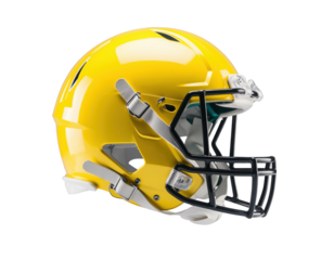 Shiny yellow american football helmet with transparent background