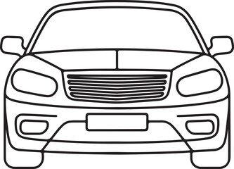 Car Front View Line Art, Coloring Book Page Vector Illustration