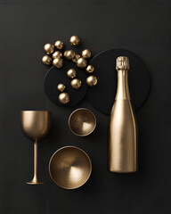 Neo deco black and champagne gold still life styling