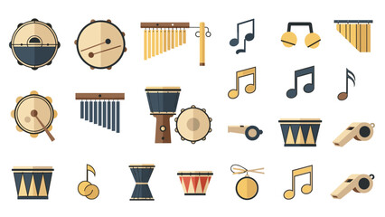 Collection of musical instruments and percussion instruments