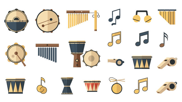 Collection of musical instruments and percussion instruments