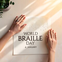 World Braille Day Concept with Hands Reading Braille &ndash; Accessibility Awareness
