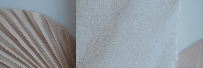 壁に接する木製のオブジェと白い表面