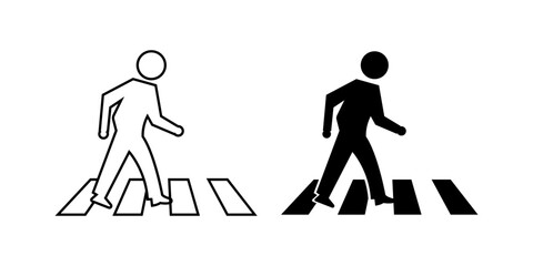 Pedestrian crossing icon set  Outline and silhouette vector symbols