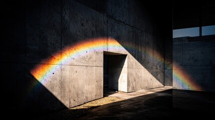 コンクリートの壁にかかる虹の光