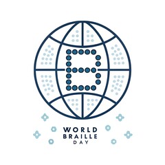Minimal World Braille Day Logo with Braille Symbol &ndash; Accessibility Concept