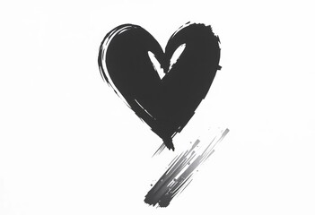 Black ink brush stroke heart on a white canvas, perfect for romantic or celebration designs ,  wedding symbol,  brush heart