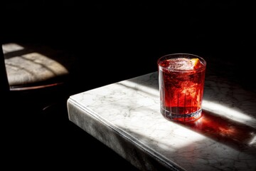 テーブルの上の飲み物と光の影