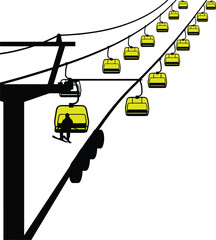 Cable car gondola silhouette illustration, ski lift transportation system, mountain tourism travel concept, modern flat vector design © Sree