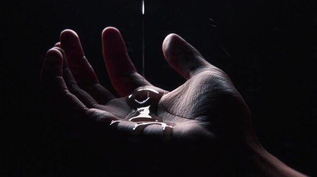 Hand Reaching in Darkness with Dripping Liquid, Mystery Thriller Concept, Shadow Bleed Atmosphere