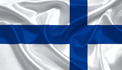 Obraz premium Finnish national flag with blue Nordic cross on white background, waving with realistic fabric texture.