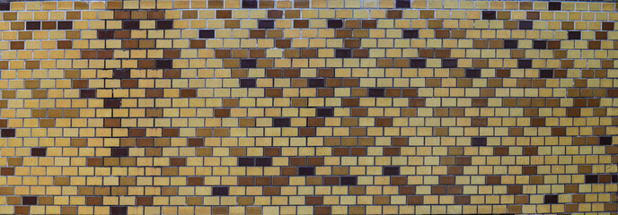 brick wall, mosaic wide panorama of masonry, bricklaying texture background.