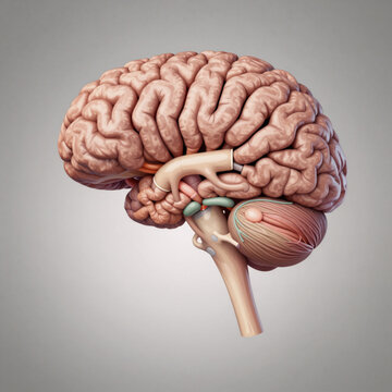 Detailed illustration of the human brain, highlighting the cerebrum, cerebellum, and basal ganglia within
