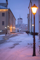 a winter evening in snowy Minsk