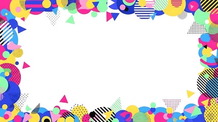 Vibrant colorful abstract geometric shapes frame with white background, perfect for modern design elements
