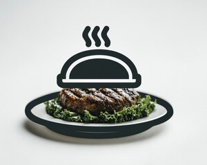 Dish and meal icon in outline vector style, editable stroke