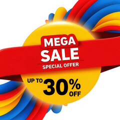 Mega sale special offer banner isolated on transparent background
