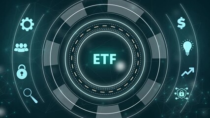 ETF Exchange Traded Fund Financial Concept with Icons and with gears finance - Powered by Adobe