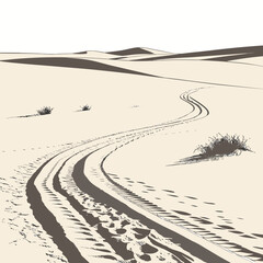 Desert plain with faint tire tracks and sparse vegetation ©  AMINA 1122