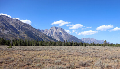 View along the Grand Teton Mountain range, Grand Teton National Park, Wyoming  USA
